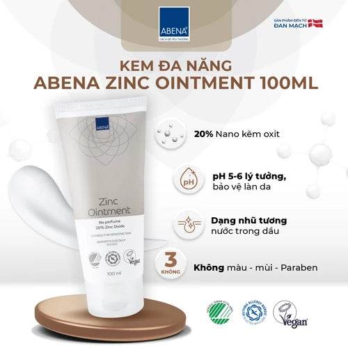 Kem đa năng Abena Zinc Ointment - Nhập Khẩu Đan Mạch - Chăm sóc các vùng da bị tổn thương như chàm, mụn trứng cá - ABcare