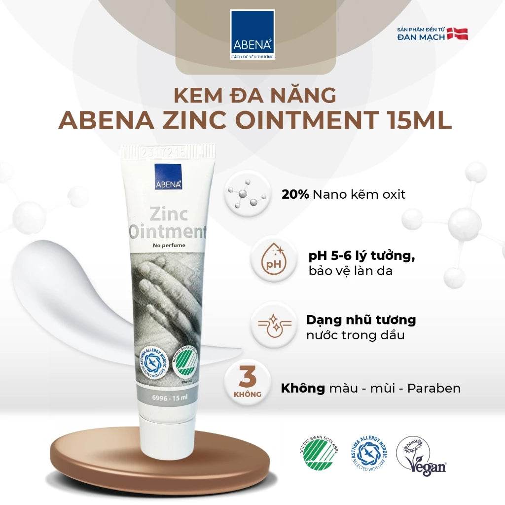 Kem đa năng Abena Zinc Ointment - Nhập Khẩu Đan Mạch - Chăm sóc các vùng da bị tổn thương như chàm, mụn trứng cá - ABcare