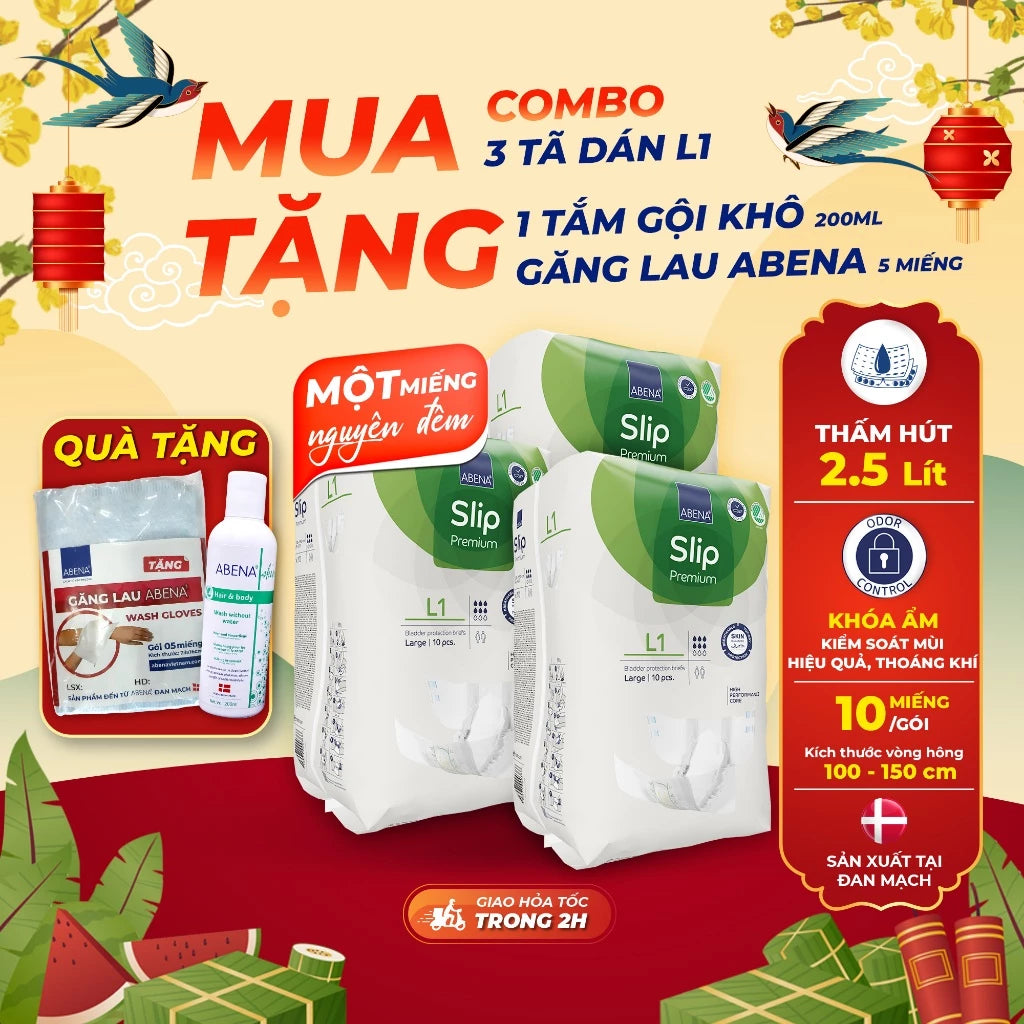 Tã dán người lớn cao cấp Abena Slip Premium L1 siêu thấm hút lên đến 2.5 lít thoải mái ngủ qua đêm - Nhập khẩu Đan Mạch