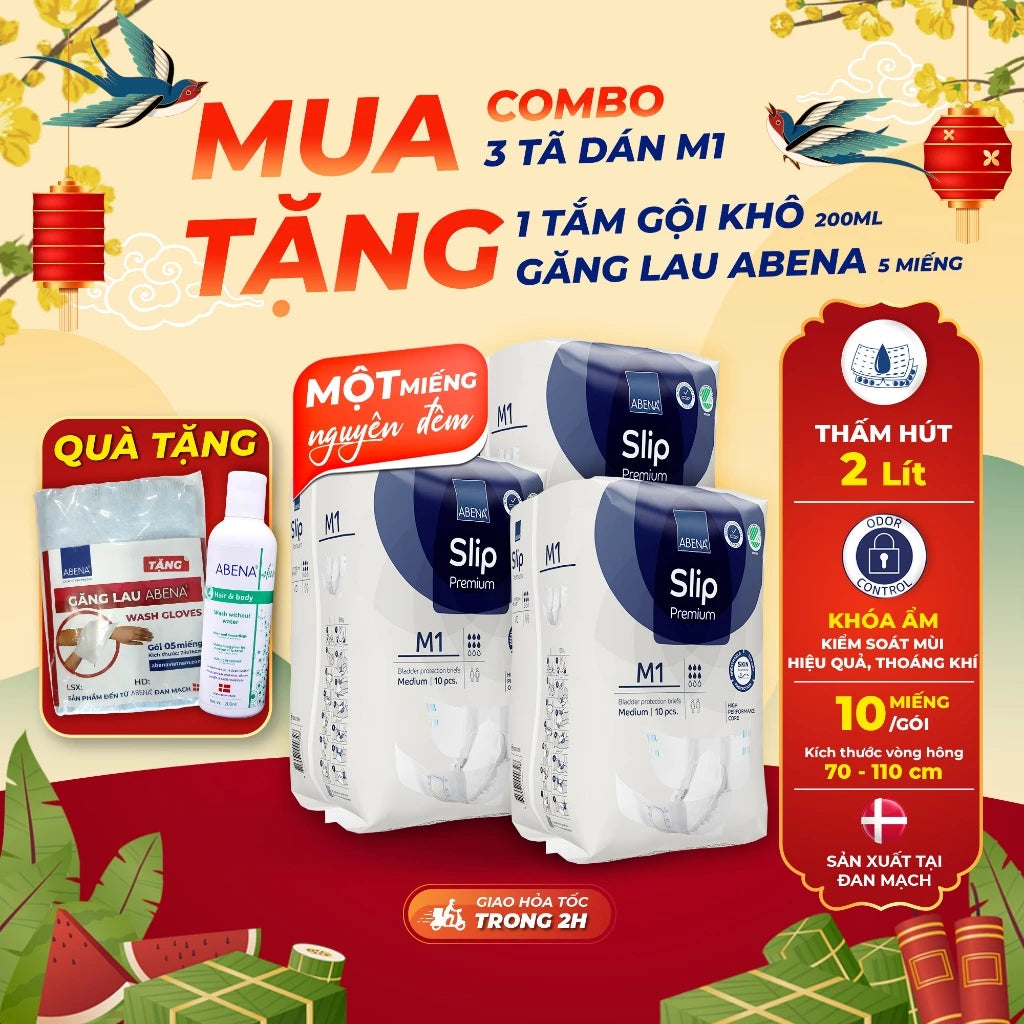 Tã dán người lớn Abena Slip premium M1 - Thấm hút 2 lít 1 miếng nguyên đêm