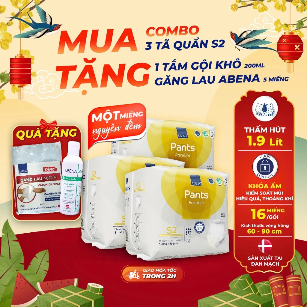 Tã quần người lớn Abena Pants Premium S2 thấm hút 1.900 ml - Nhâp khẩu Đan Mạch