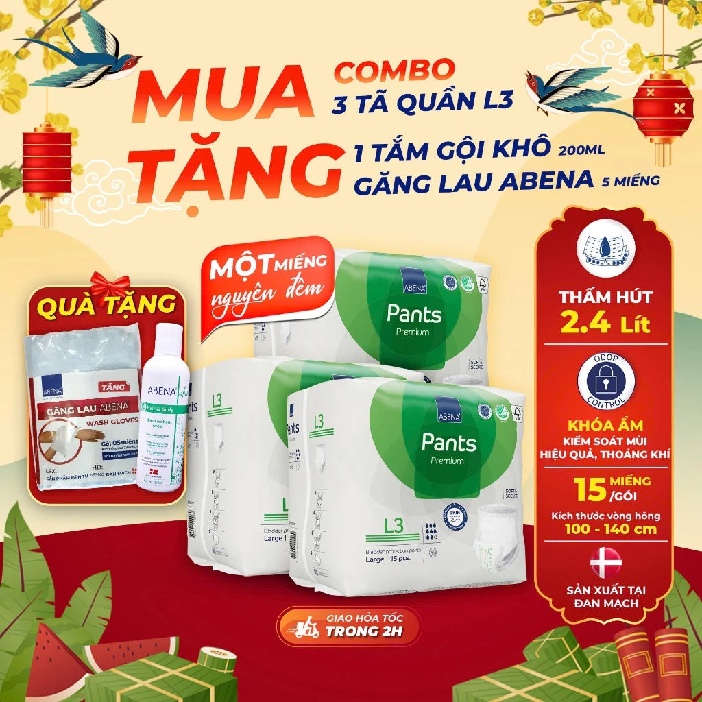 Tã quần người lớn Abena Pants Premium L3 thấm hút 2.400ml - Nhâp khẩu Đan Mạch