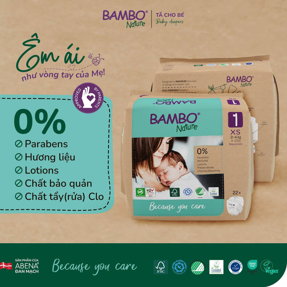 Tã Quần Hữu Cơ Trẻ Em Cao Cấp Bambo Nature - Thoáng Khí - Mỏng Nhẹ, An Toàn Cho Da Bé - Đạt Chứng Nhận An Toàn Quốc Tế - ABcare