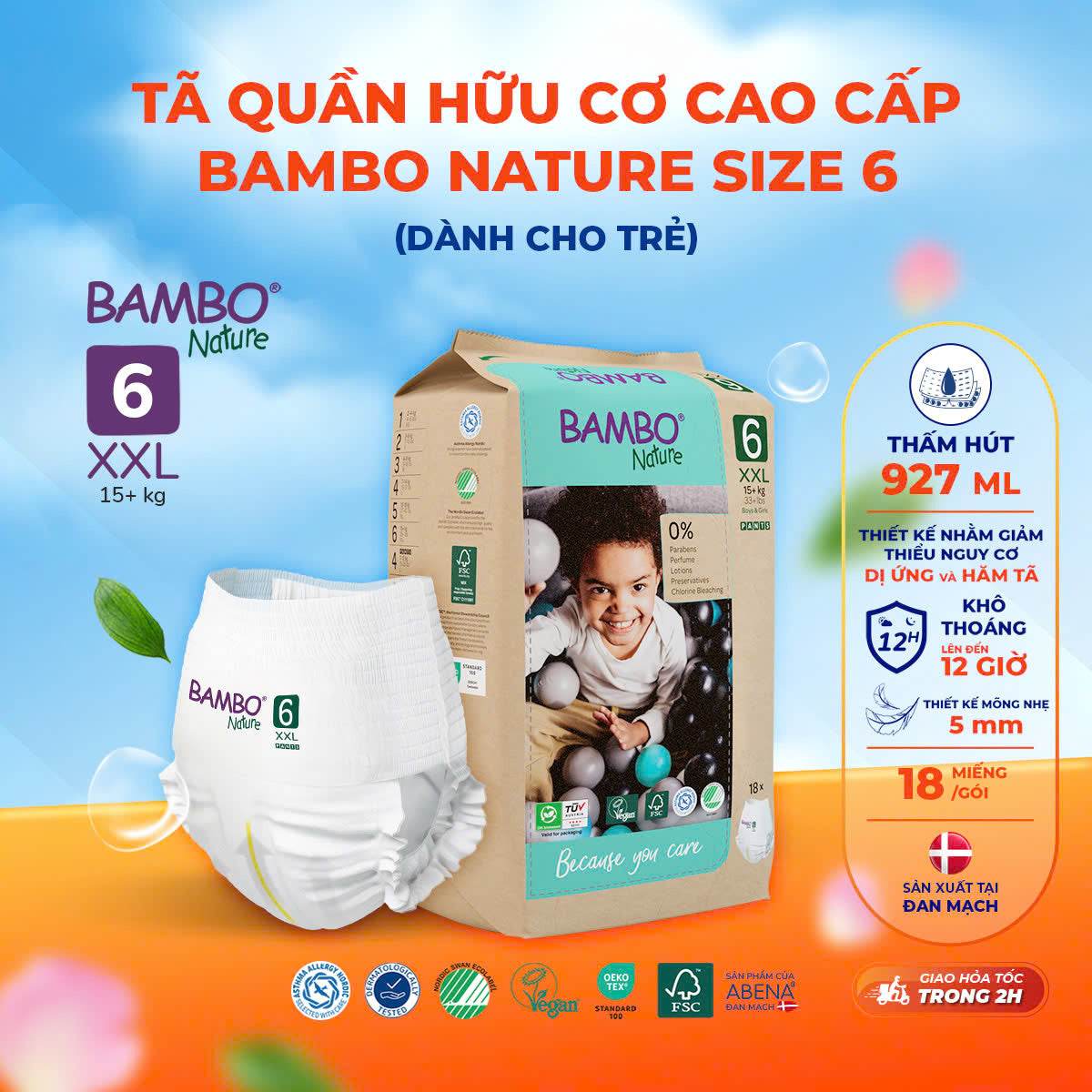 Tã Quần Hữu Cơ Trẻ Em Cao Cấp Bambo Nature - Thoáng Khí - Mỏng Nhẹ, An Toàn Cho Da Bé - Đạt Chứng Nhận An Toàn Quốc Tế - ABcare