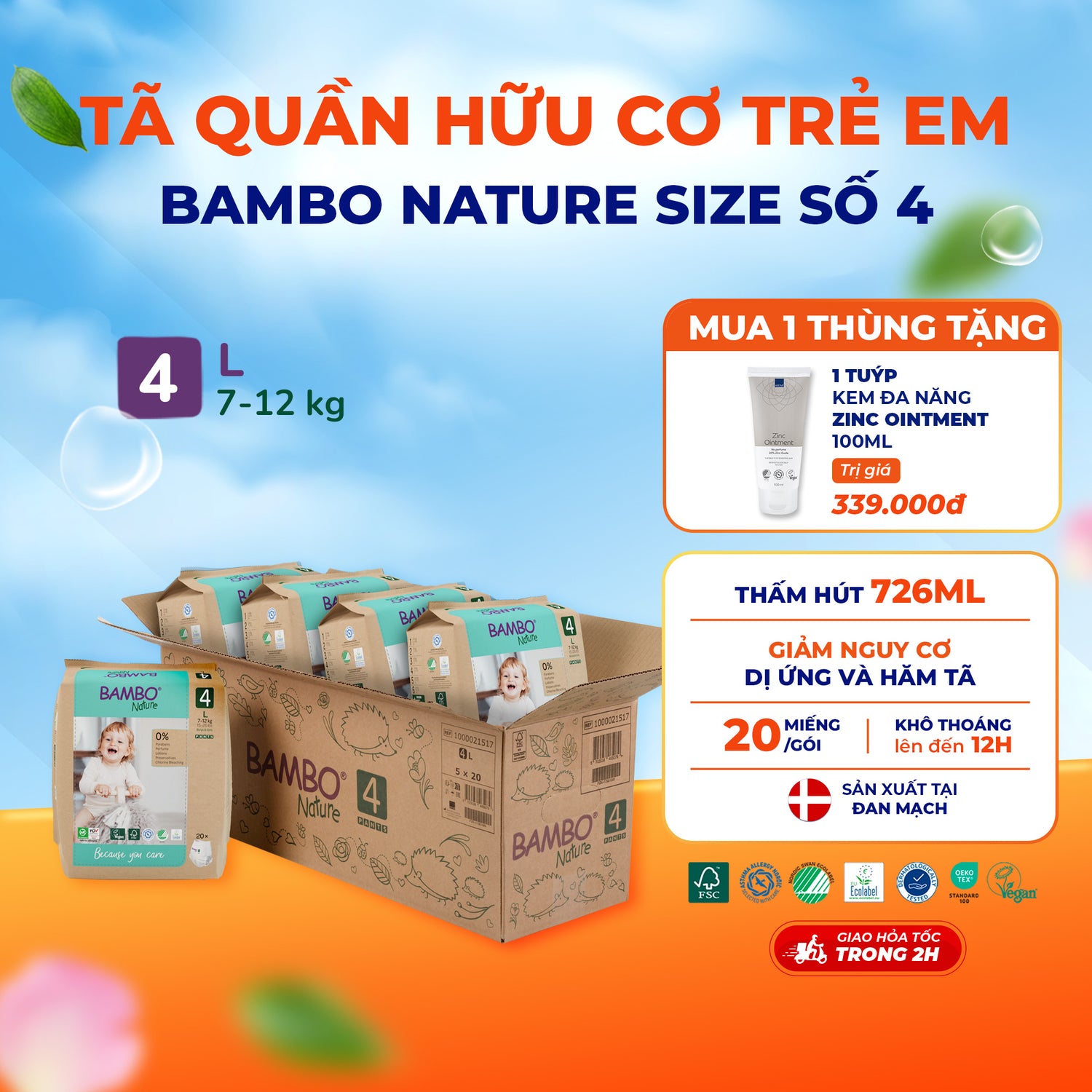 Tã Quần Hữu Cơ Trẻ Em Cao Cấp Bambo Nature - Thoáng Khí - Mỏng Nhẹ, An Toàn Cho Da Bé - Đạt Chứng Nhận An Toàn Quốc Tế