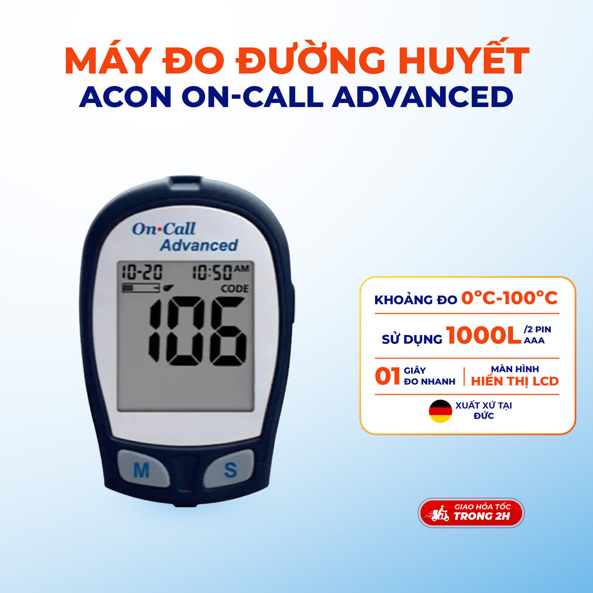 Máy đo đường huyết On Call Advanced chính hãng kèm 25 que