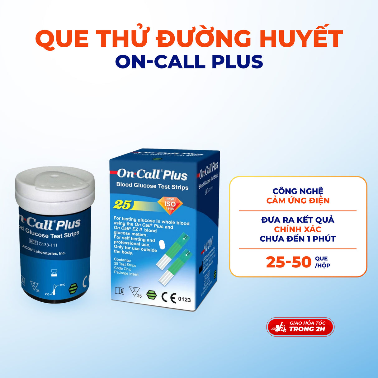 Que thử đường huyết ACON On Call Plus hộp 25 - 50 que - chính xác - Chính hãng