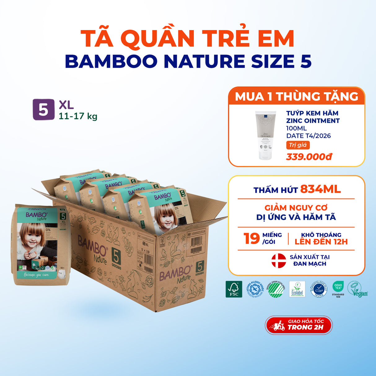 Tã Quần Hữu Cơ Trẻ Em Cao Cấp Bambo Nature - Thoáng Khí - Mỏng Nhẹ, An Toàn Cho Da Bé - Đạt Chứng Nhận An Toàn Quốc Tế