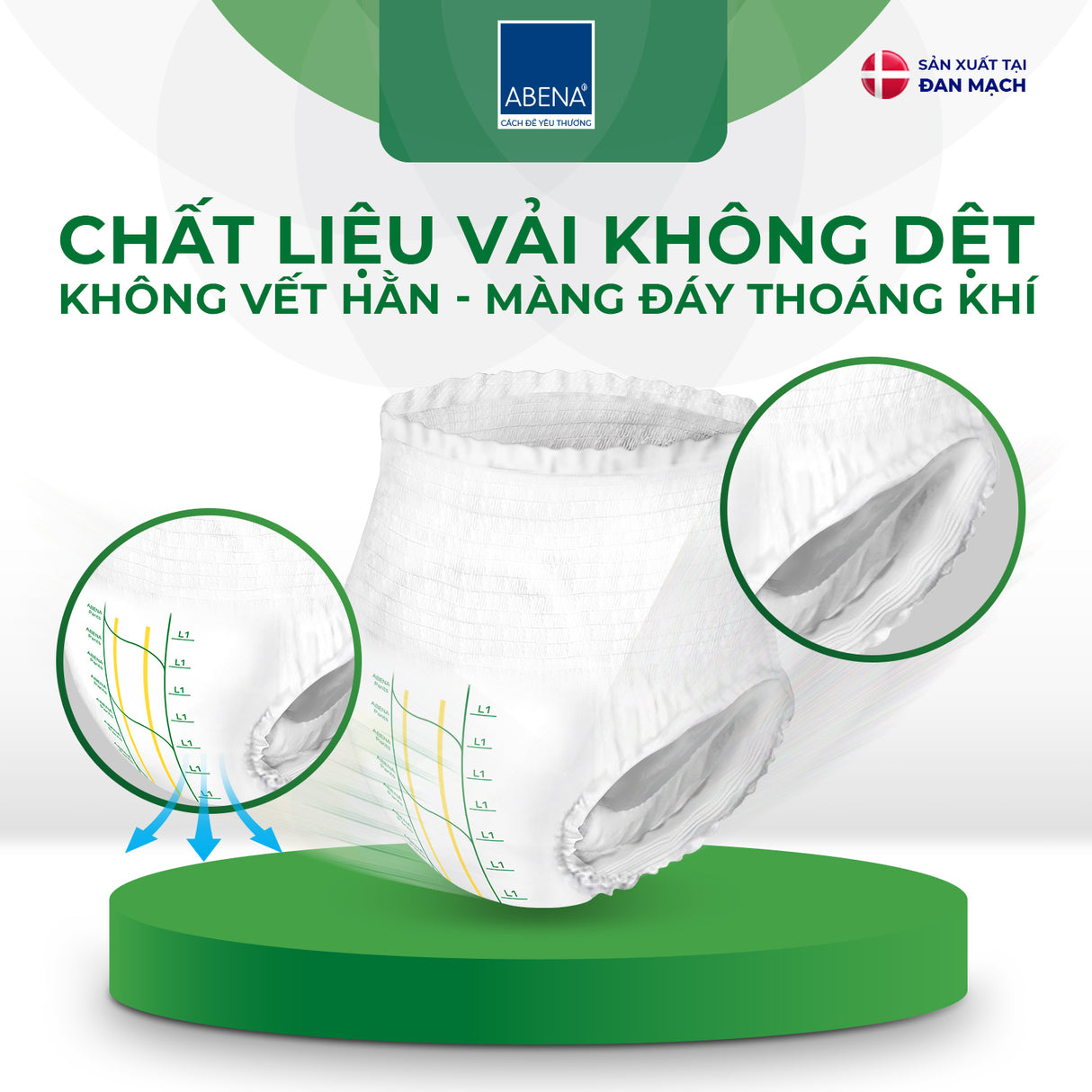 Tã quần người lớn Abena Pants Premium L1 thấm hút 1.400ml - Nhập khẩu Đan Mạch (Gói 15 miếng)