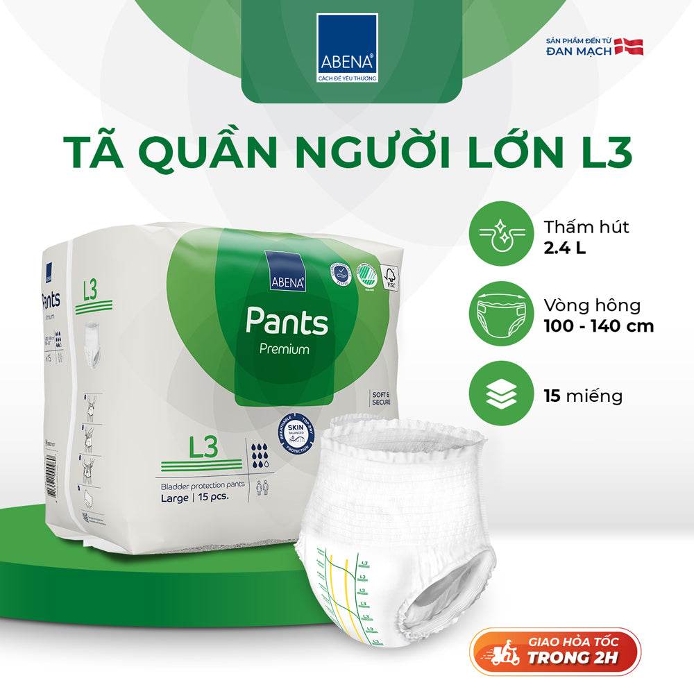 Tã quần người lớn Abena Pants Premium L3 thấm hút 2.400ml - Nhâp khẩu Đan Mạch - ABcare