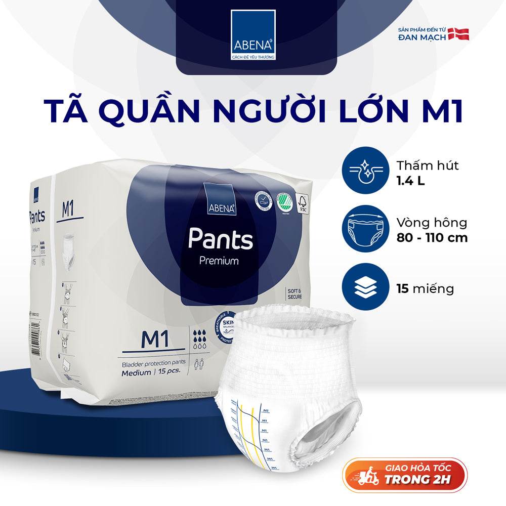 Tã quần người lớn Abena Pants Premium M1 - Miếng thấm hút 1.400ml - Nhập khẩu Đan Mạch - ABcare