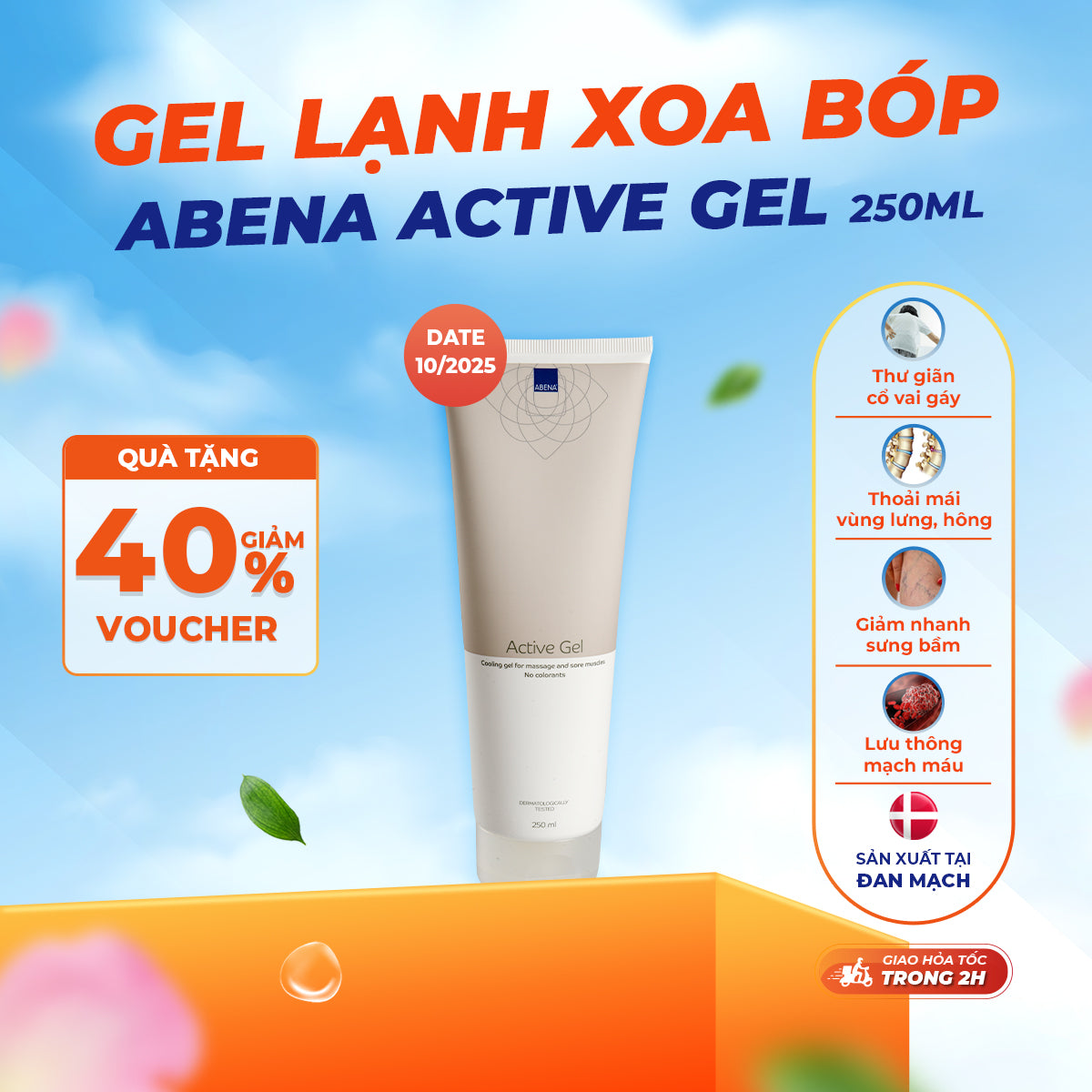 [Date T1.2026] Gel xoa bóp lạnh hỗ trợ đau cơ Abena Active Gel mẫu mới - Nhập khẩu Đan Mạch (tuýp 250ml)