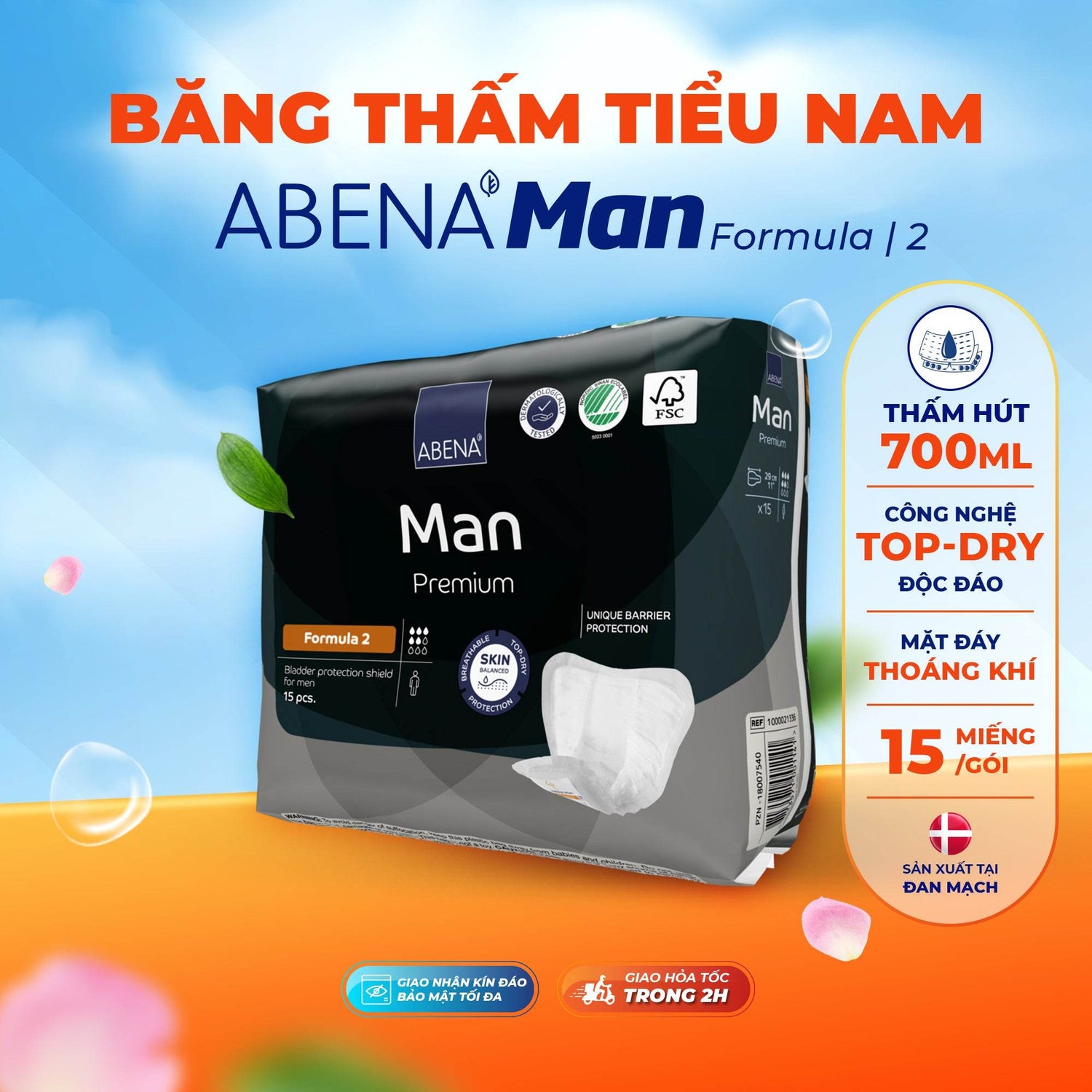 Băng thấm tiểu cho nam giới Abena Formula 2 - Nhập khẩu Đan Mạch (Gói 15 miếng) - ABcare
