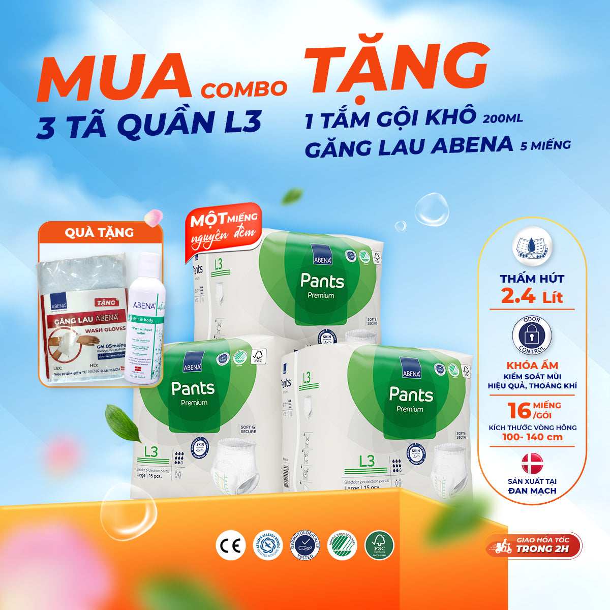 Tã quần người lớn Abena Pants Premium L3 thấm hút 2.400ml - Nhâp khẩu Đan Mạch
