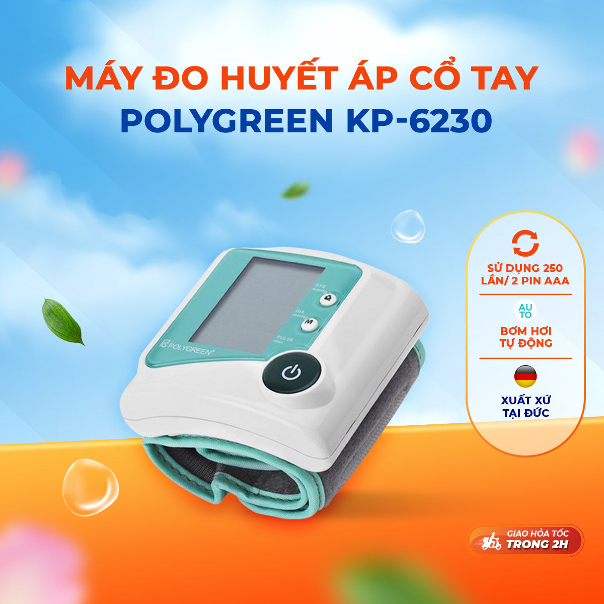 Máy đo huyết áp cổ tay PolyGreen KP-6230 Hỗ trợ sức khoẻ - Kiểm tra và theo dõi sức khoẻ
