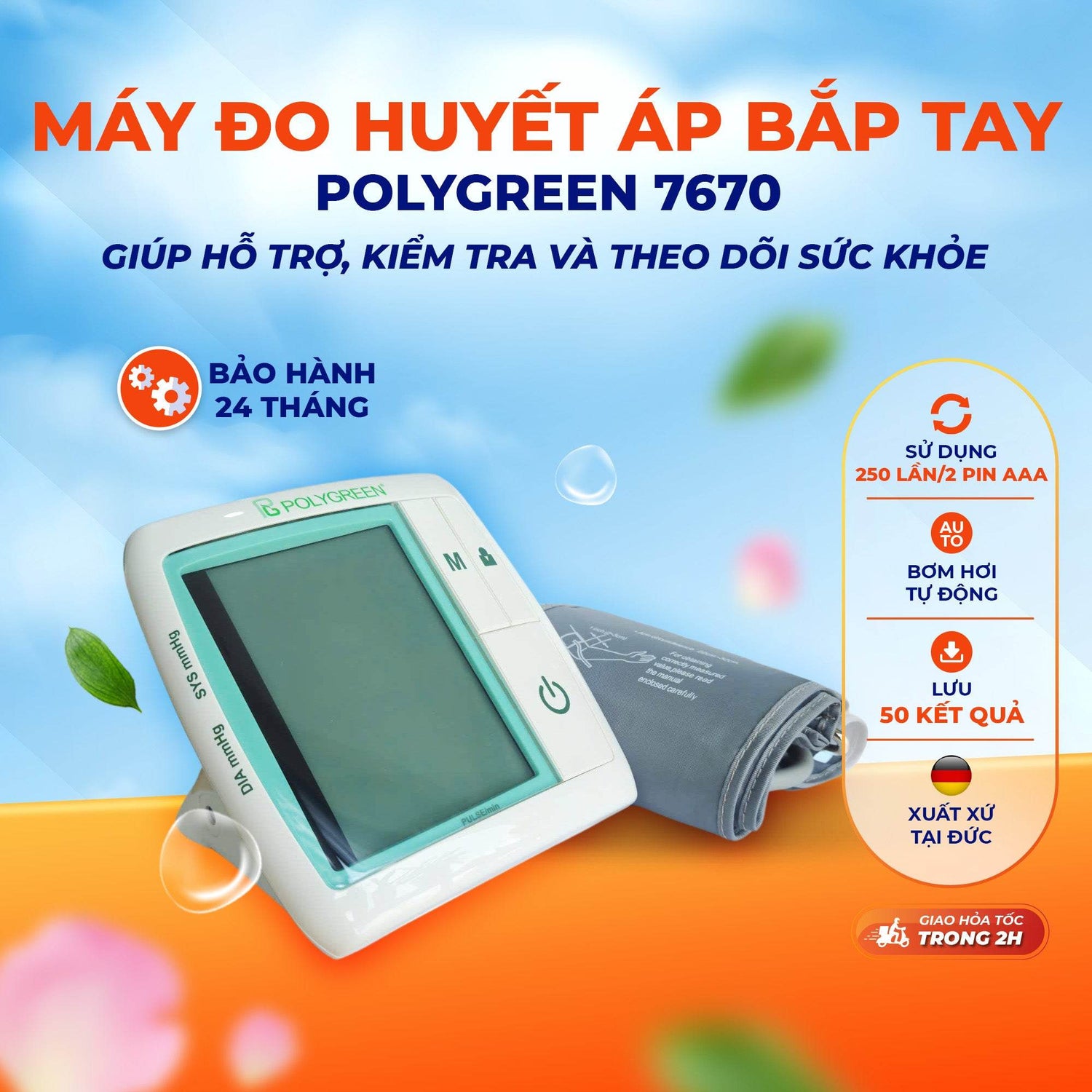 Máy đo huyết áp bắp tay Polygreen KP - 7670 (cảnh báo HA cao) - Kiểm tra và Theo dõi sức khoẻ - ABcare