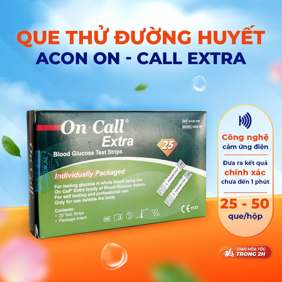 Que thử đường huyết On Call Extra, vỉ 25 que - ABcare