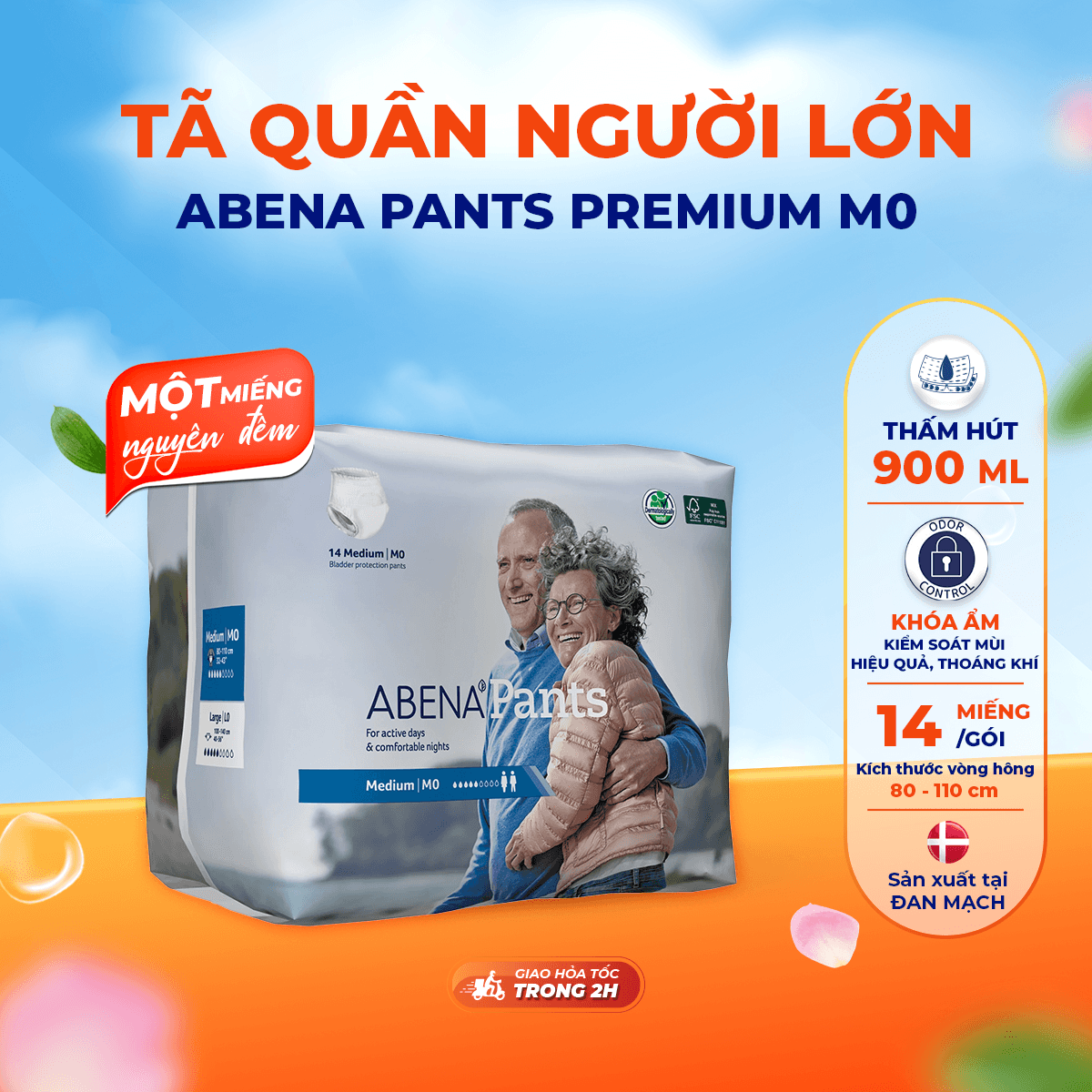 Tã quần người lớn Abena Pants M0 (900ml) - Nhập khẩu Đan Mạch - Dành cho người tiểu nhiều - ABcare