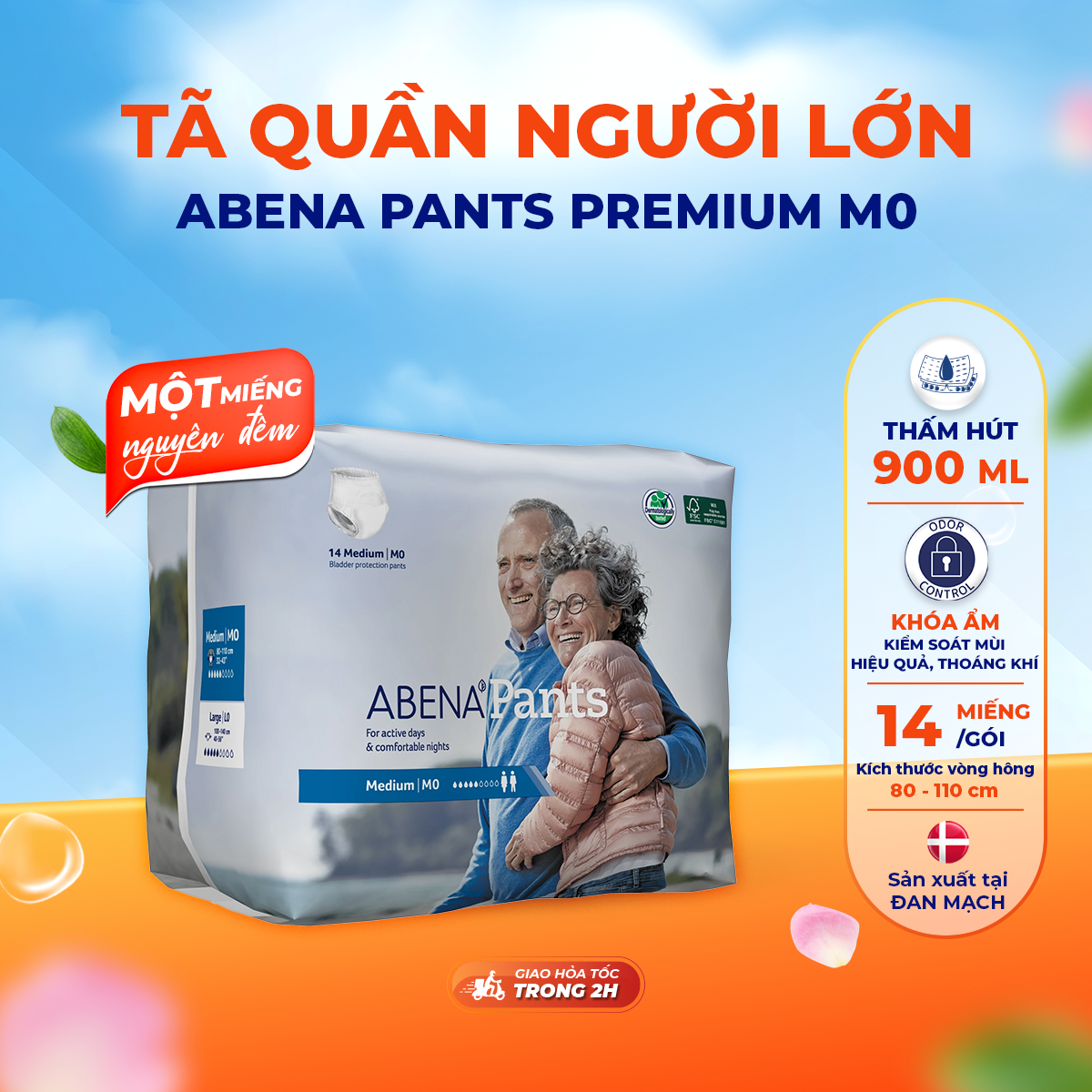 Tã quần người lớn Abena Pants M0 (900ml) - Nhập khẩu Đan Mạch - Dành cho người tiểu nhiều