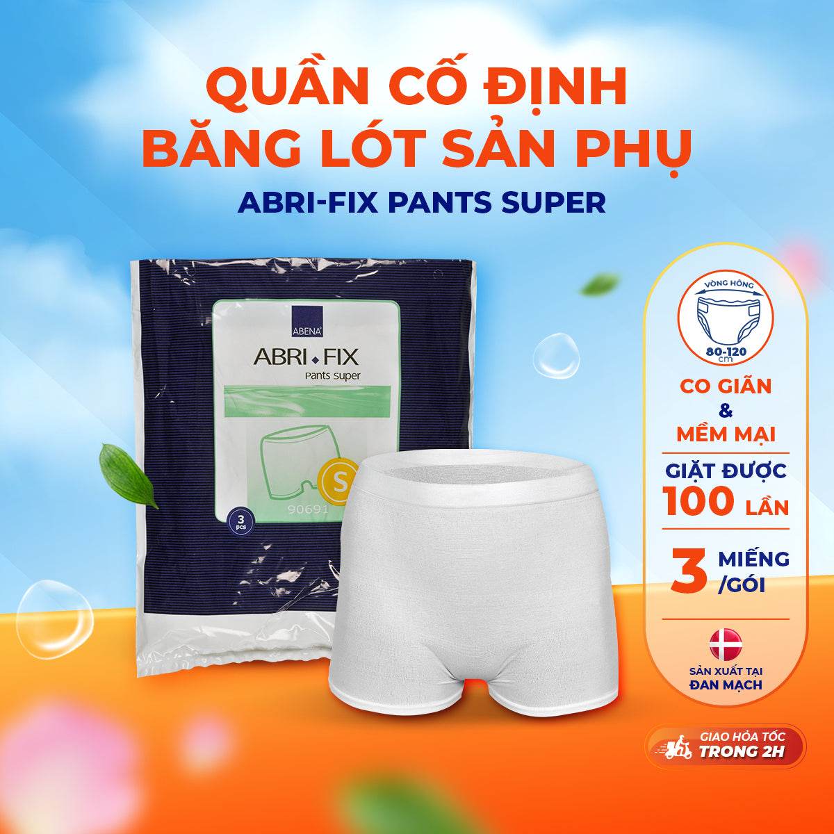 Quần cố định băng lót sản phụ Abri-Fix Pants Super - Nhập khẩu Đan Mạch (Gói 3 cái)