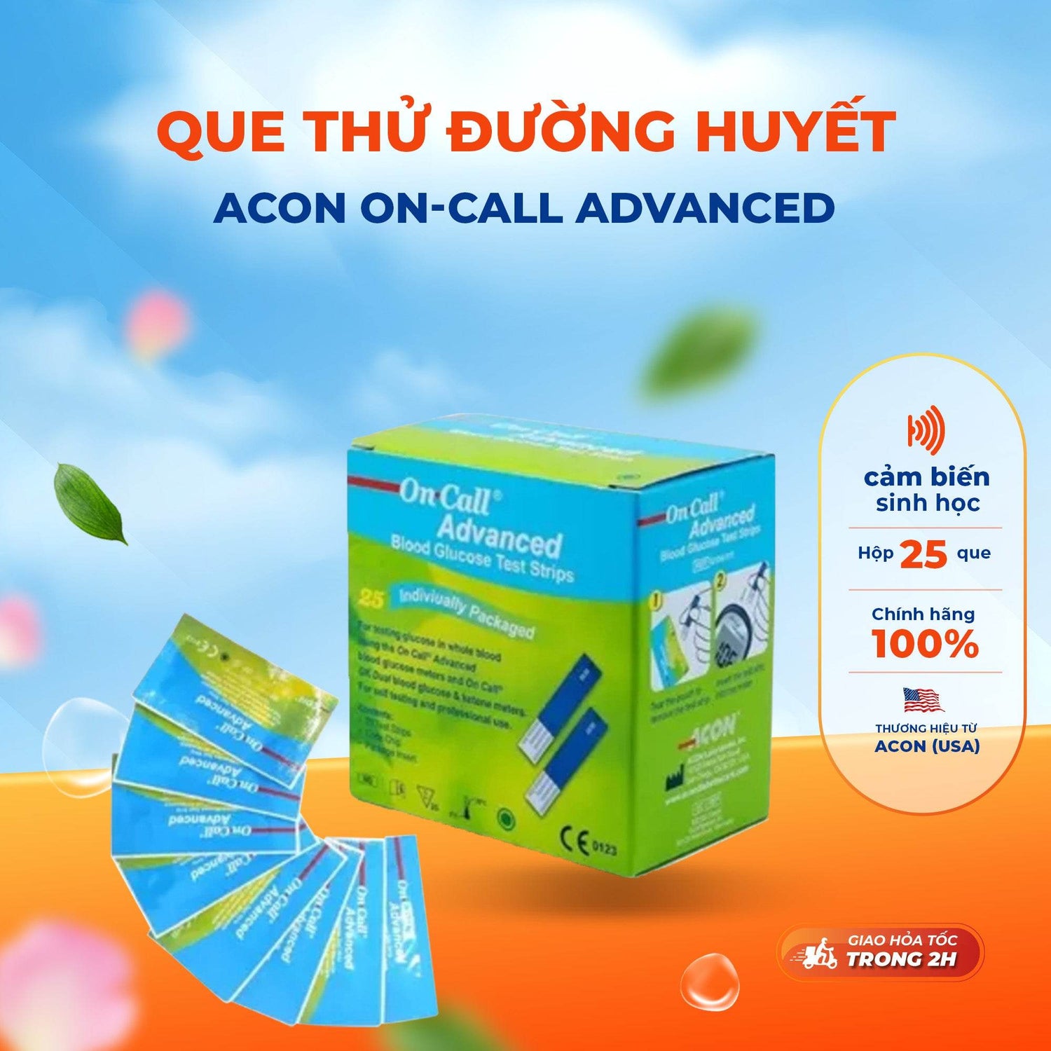 Que thử đường huyết Acon On-call Advanced chính hãng (25/hộp) - ABcare