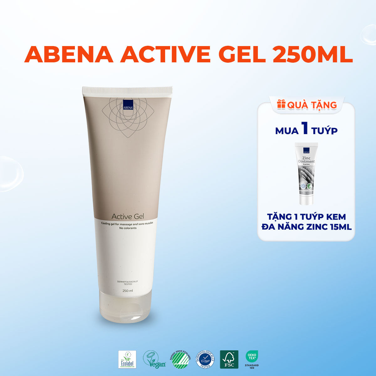 Gel xoa bóp lạnh hỗ trợ đau cơ Abena Active Gel mẫu mới - Nhập khẩu Đan Mạch (tuýp 250ml)