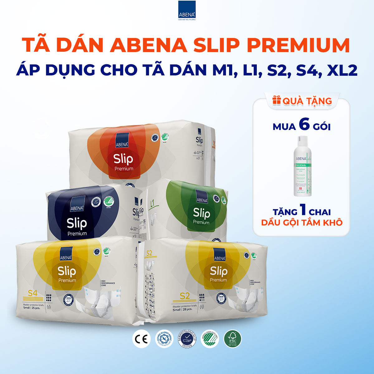 Tã Dán Người Lớn Abena Slip Premium S4 Siêu Thấm Hút 2200ml - Hông 60-85cm - Gói 25 Miếng - Nhập Khẩu Đan Mạch
