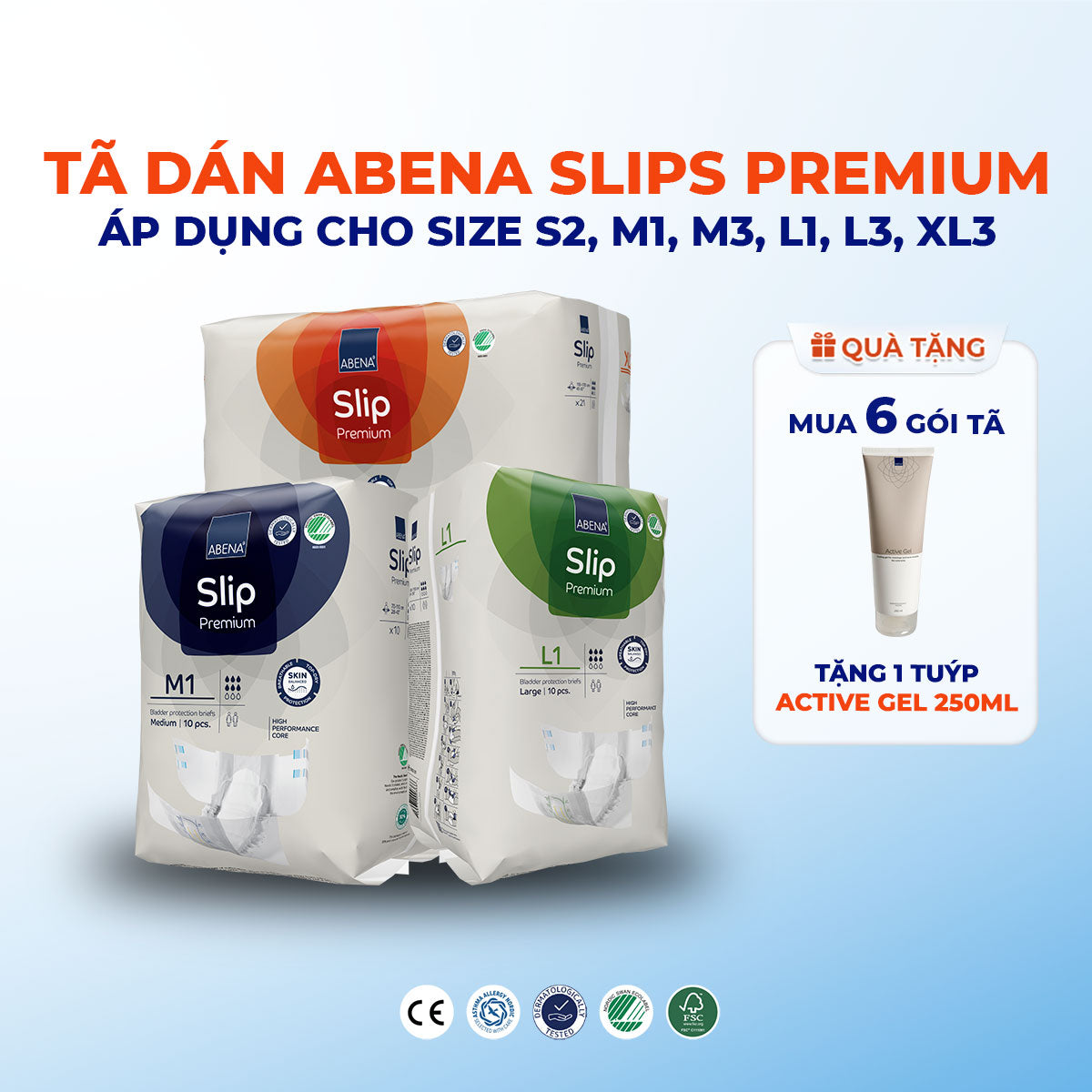 Tã dán người lớn cao cấp Abena Slip Premium L1 siêu thấm hút lên đến 2.5 lít thoải mái ngủ qua đêm - Nhập khẩu Đan Mạch