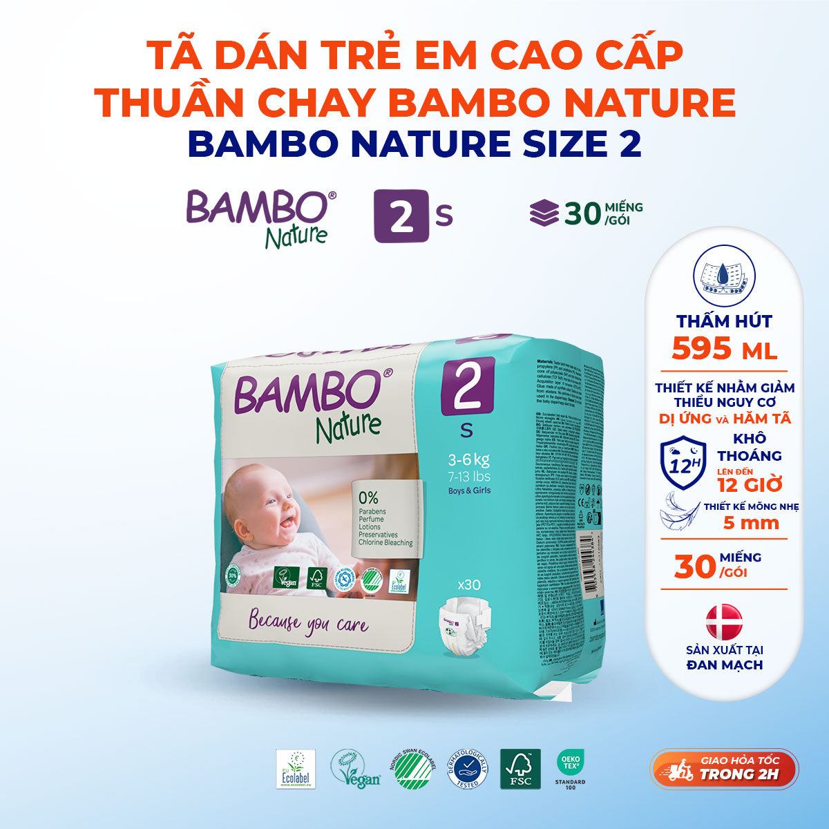 Tã Dán Hữu Cơ Trẻ Em Cao Cấp Bambo Nature - Thoáng Khí - Mỏng Nhẹ, An Toàn Cho Da Bé - Đạt Chứng Nhận An Toàn Quốc Tế