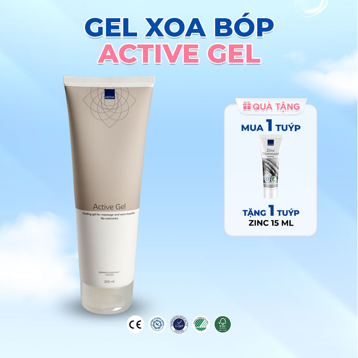 Gel xoa bóp lạnh hỗ trợ đau cơ Abena Active Gel mẫu mới - Nhập khẩu Đan Mạch (tuýp 250ml)