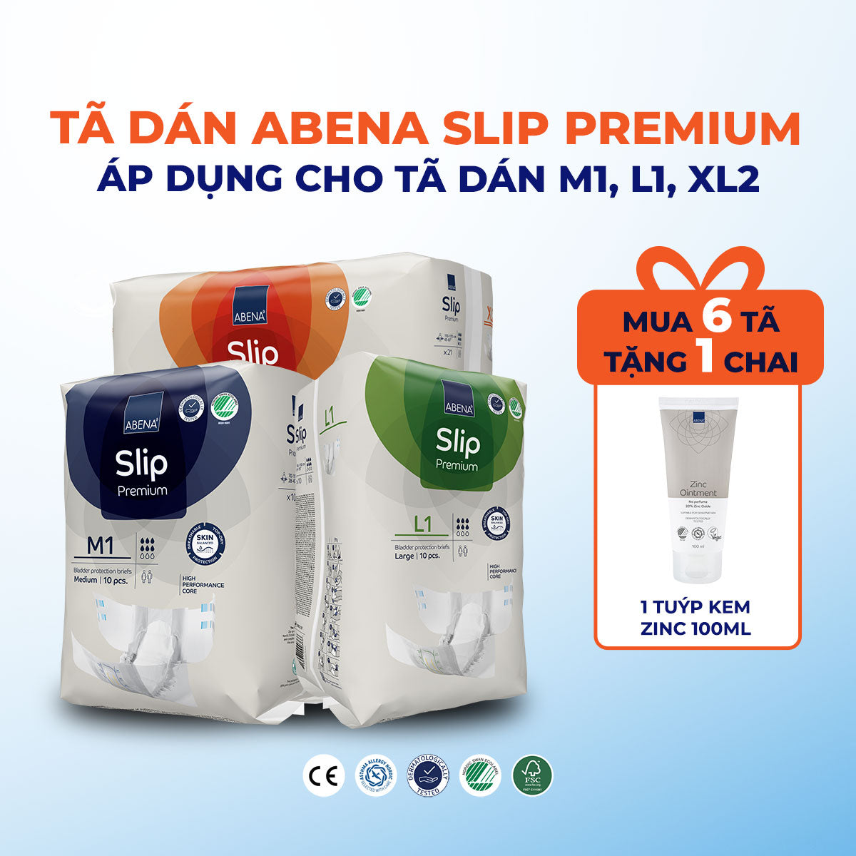 Tã dán người lớn cao cấp Abena Slip Premium L1 siêu thấm hút lên đến 2.5 lít thoải mái ngủ qua đêm - Nhập khẩu Đan Mạch