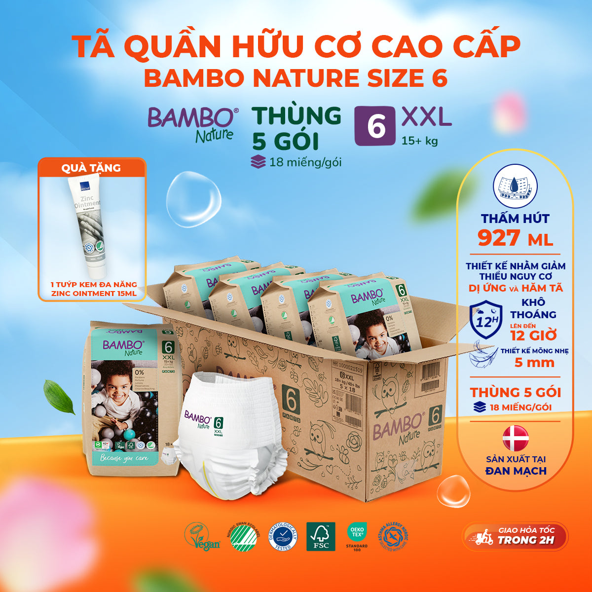 Tã Quần Hữu Cơ Trẻ Em Cao Cấp Bambo Nature - Thoáng Khí - Mỏng Nhẹ, An Toàn Cho Da Bé - Đạt Chứng Nhận An Toàn Quốc Tế