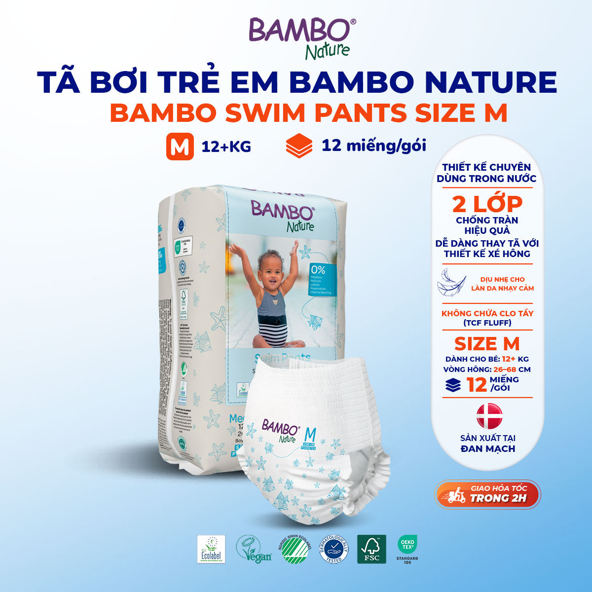 Tã Quần Bơi Bambo Nature Swim Pants Cho Bé Đi Biển, Hồ Bơi – Chuẩn Bắc Âu, Dịu Nhẹ Cho Da Nhạy Cảm