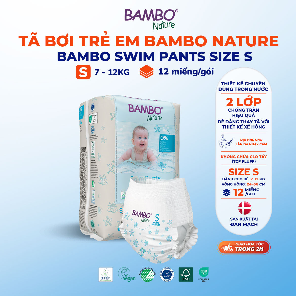 Tã Quần Bơi Bambo Nature Swim Pants Cho Bé Đi Biển, Hồ Bơi – Chuẩn Bắc Âu, Dịu Nhẹ Cho Da Nhạy Cảm