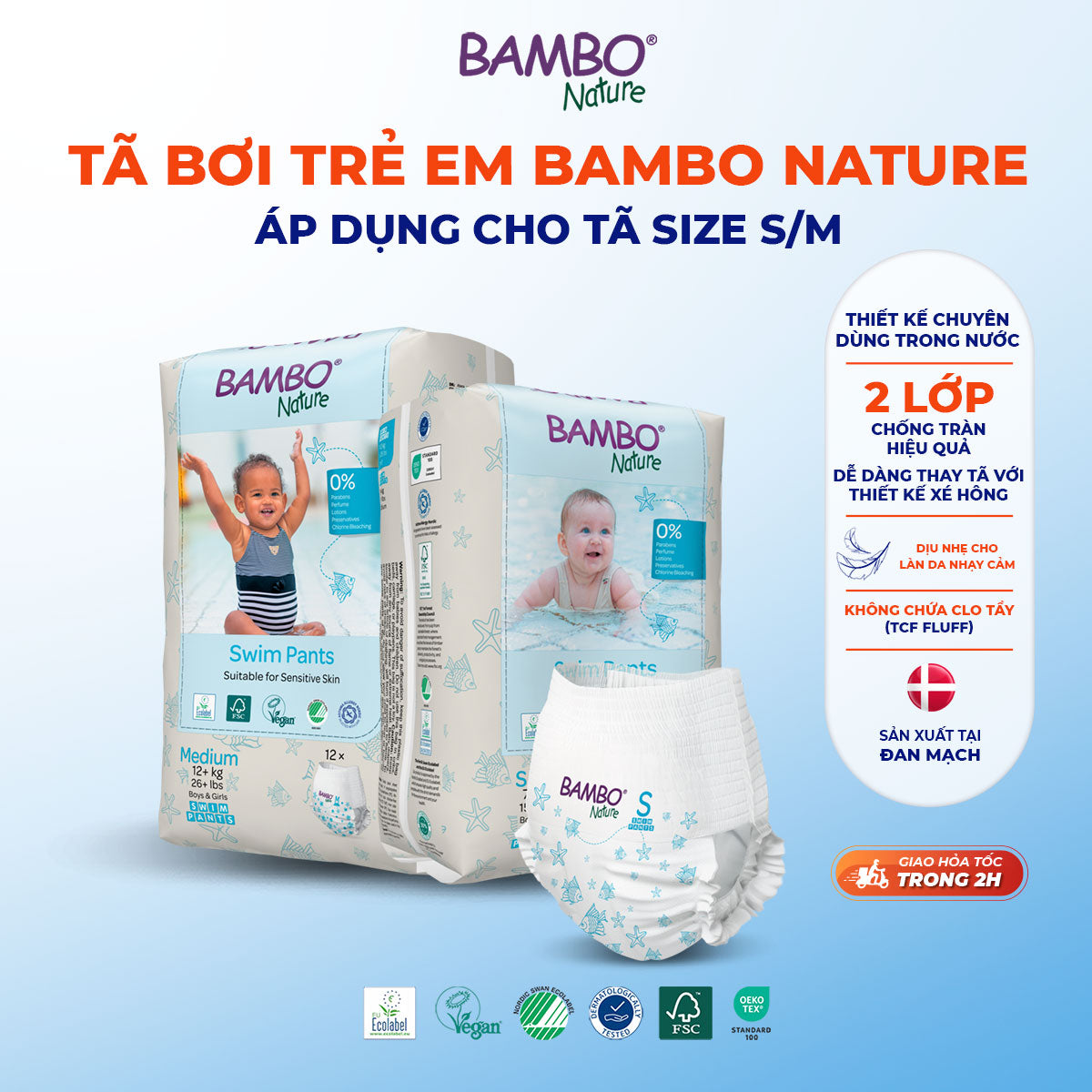 Tã Quần Bơi Bambo Nature Swim Pants Cho Bé Đi Biển, Hồ Bơi – Chuẩn Bắc Âu, Dịu Nhẹ Cho Da Nhạy Cảm