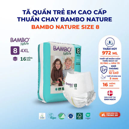 Tã Quần Hữu Cơ Trẻ Em Cao Cấp Bambo Nature - Thoáng Khí - Mỏng Nhẹ, An Toàn Cho Da Bé - Đạt Chứng Nhận An Toàn Quốc Tế