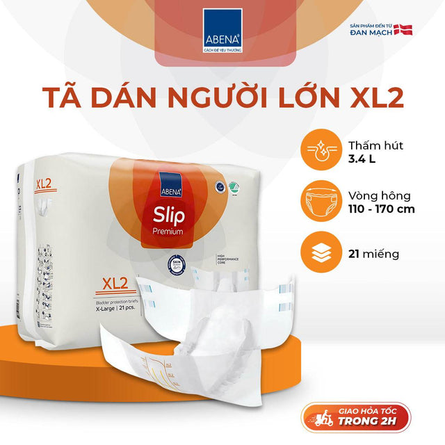 Tã Dán Người Lớn Abena Slip Premium XL2 - Thấm Hút Đến 3.4L - Thoáng Khí, Khóa Ẩm - Nhập Khẩu Từ Đan Mạch - ABcare