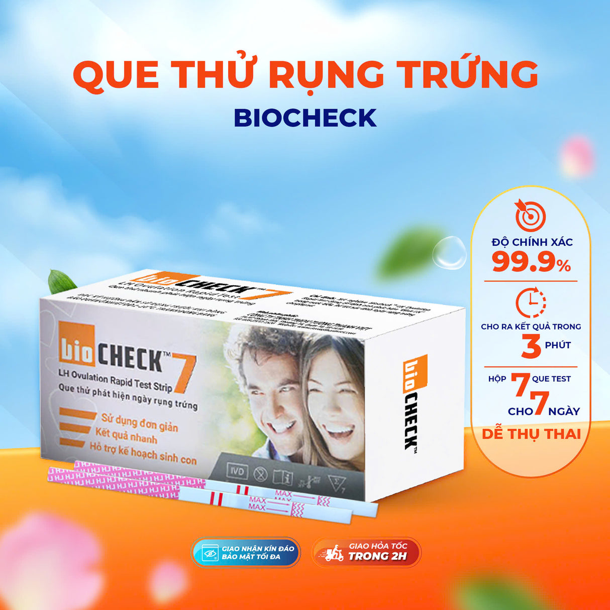 Que thử rụng trứng Biocheck Test hộp 7 que