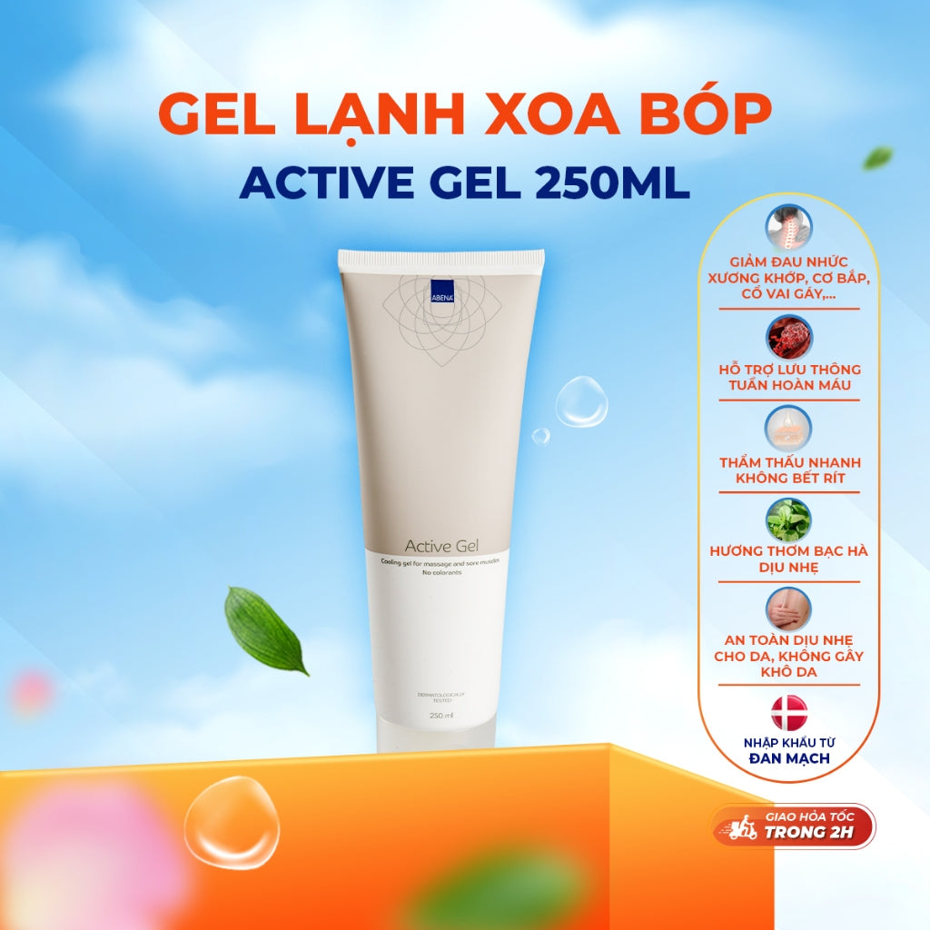 Gel xoa bóp lạnh hỗ trợ đau cơ Abena Active Gel mẫu mới - Nhập khẩu Đan Mạch (tuýp 250ml)