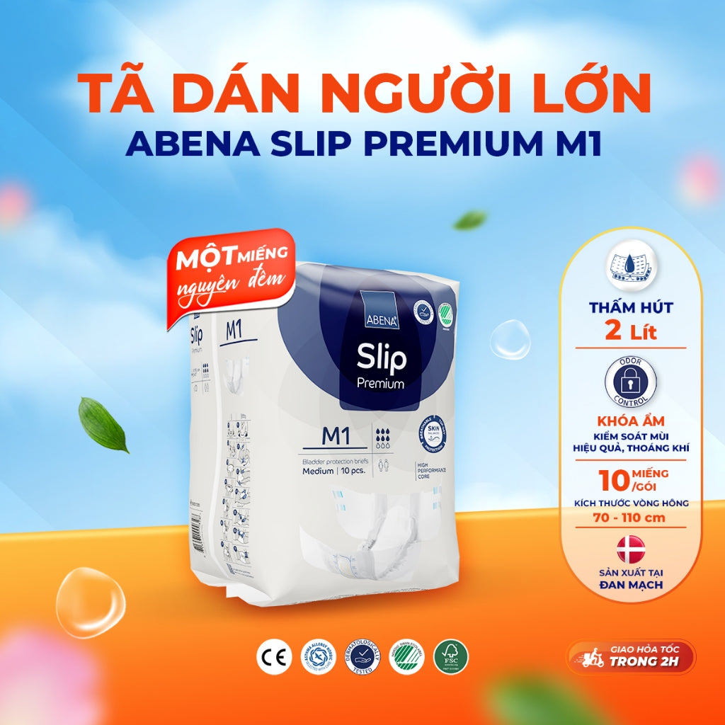 Tã dán người lớn Abena Slip premium M1 - Thấm hút 2 lít 1 miếng nguyên đêm