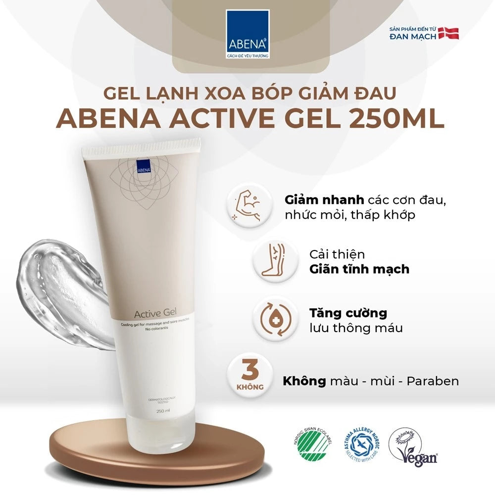 Gel xoa bóp lạnh hỗ trợ đau cơ Abena Active Gel mẫu mới - Nhập khẩu Đan Mạch (tuýp 250ml)