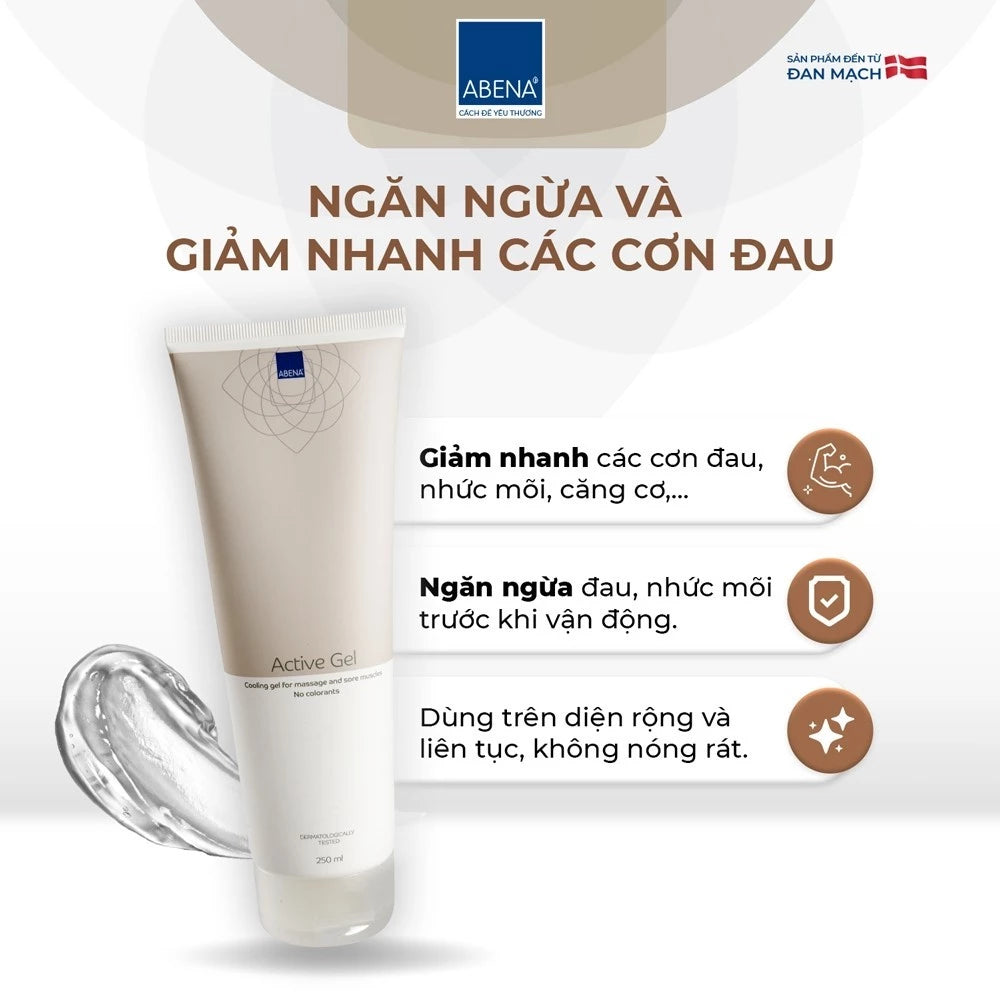 Gel xoa bóp lạnh hỗ trợ đau cơ Abena Active Gel mẫu mới - Nhập khẩu Đan Mạch (tuýp 250ml)