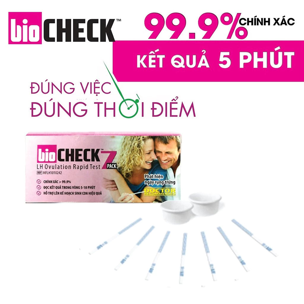 Combo 2 bút thử thai kèm hộp 7 que thử rụng trứng Biocheck