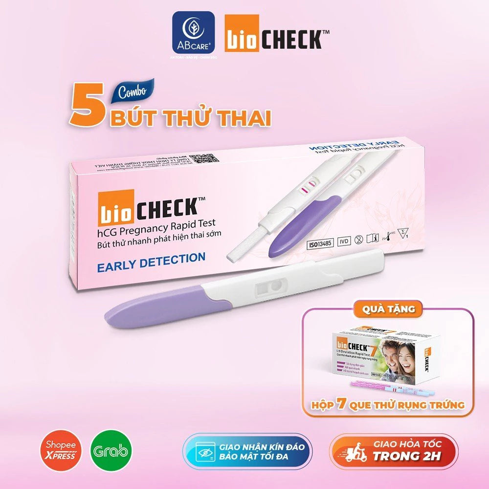 Combo 5 bút thử thai tặng 1 rụng trứng Biocheck