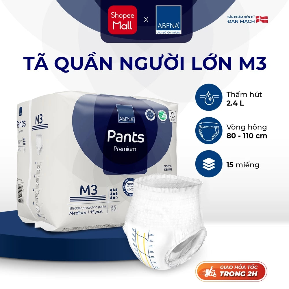 Tã quần người lớn Abena Pants Premium M3 miếng thấm hút 2.400ml - Nhập khẩu Đan Mạch