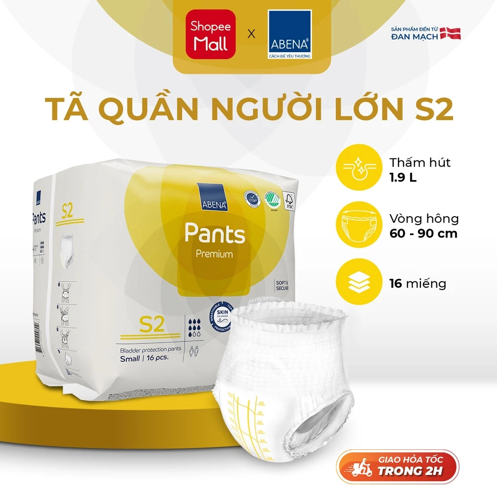 Tã quần người lớn Abena Pants Premium S2 thấm hút 1.900 ml - Nhâp khẩu Đan Mạch