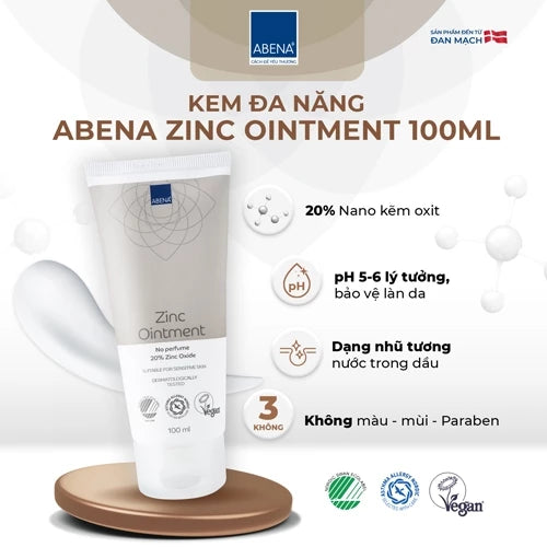 Kem đa năng Abena Zinc Ointment - Nhập Khẩu Đan Mạch - Chăm sóc các vùng da bị tổn thương như chàm, mụn trứng cá