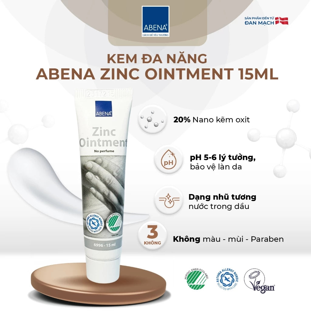 Kem đa năng Abena Zinc Ointment - Nhập Khẩu Đan Mạch - Chăm sóc các vùng da bị tổn thương như chàm, mụn trứng cá