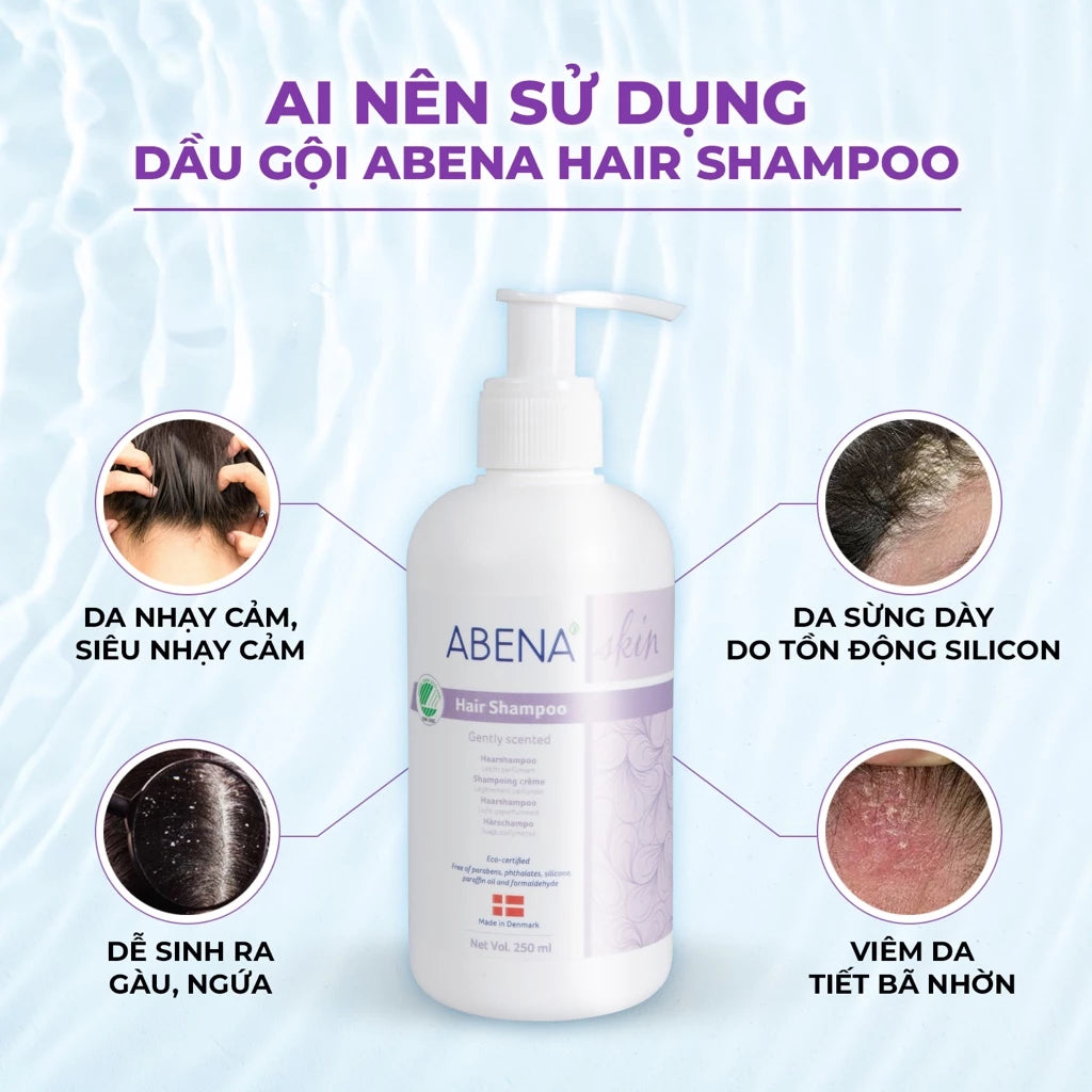 Dầu gội cho da đầu nhạy cảm Abena Hair Shampoo with perfum - Nhập khẩu Đan Mạch (Chai 250ml) Mang lại mái tóc mềm mượt