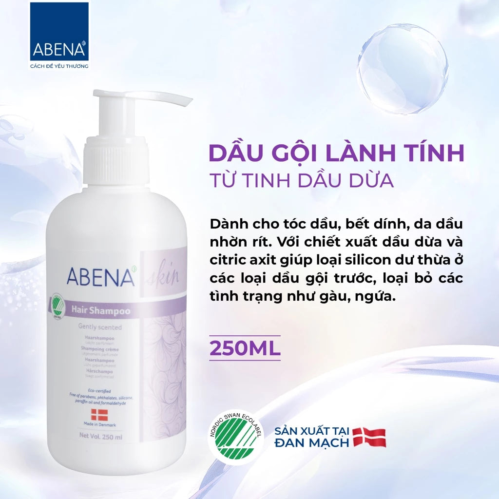 Dầu gội cho da đầu nhạy cảm Abena Hair Shampoo with perfum - Nhập khẩu Đan Mạch (Chai 250ml) Mang lại mái tóc mềm mượt